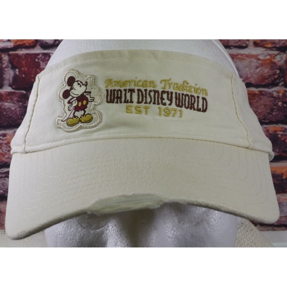 Walt Disney World Mickey Mouse Cream Visor Hat Adjustable 1971 Embroidered Logo